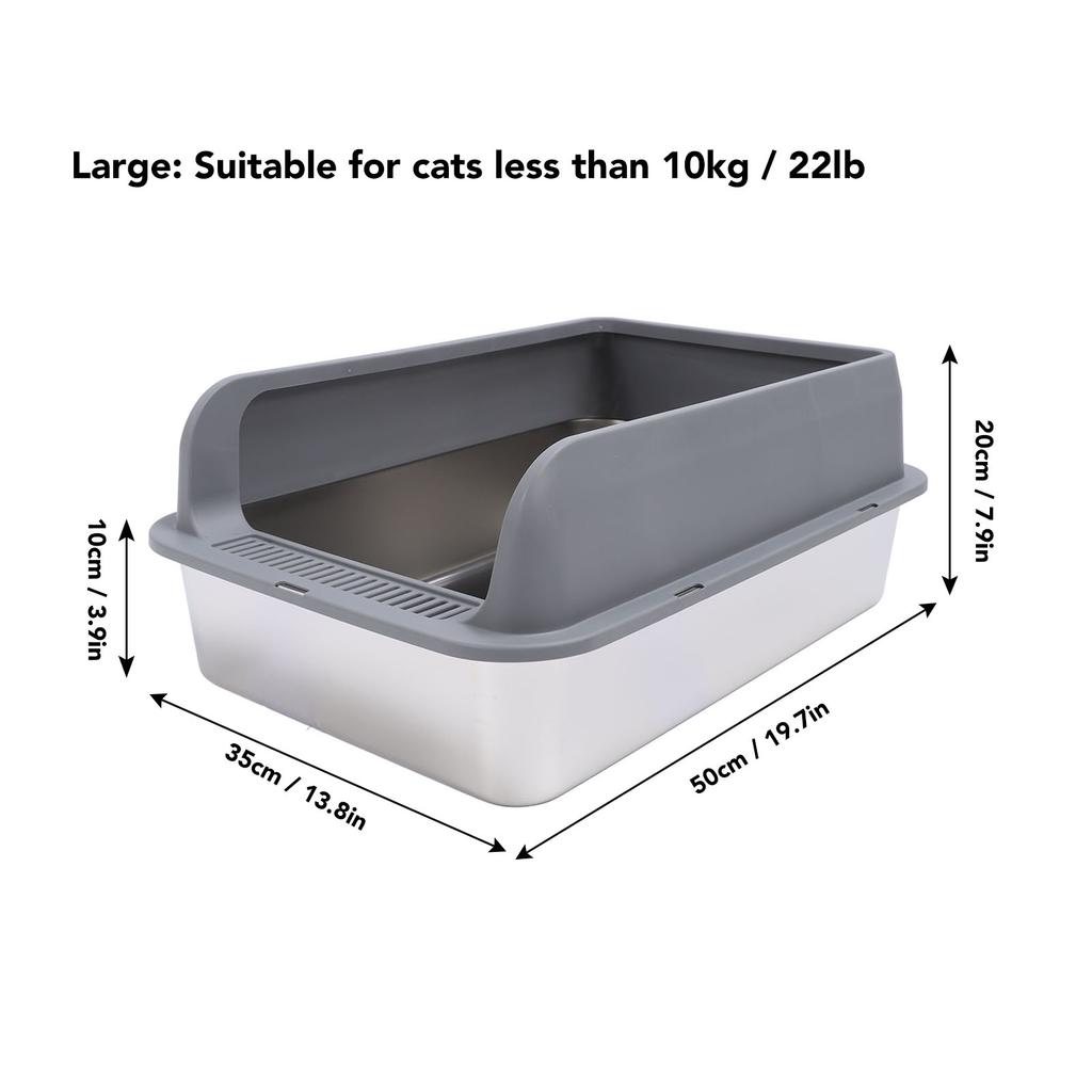 Stainless Steel Litter Box Semi Enclosed Anti Splashing Odorless Easy to Clean Cat Litter Box with Lid for Large Cats