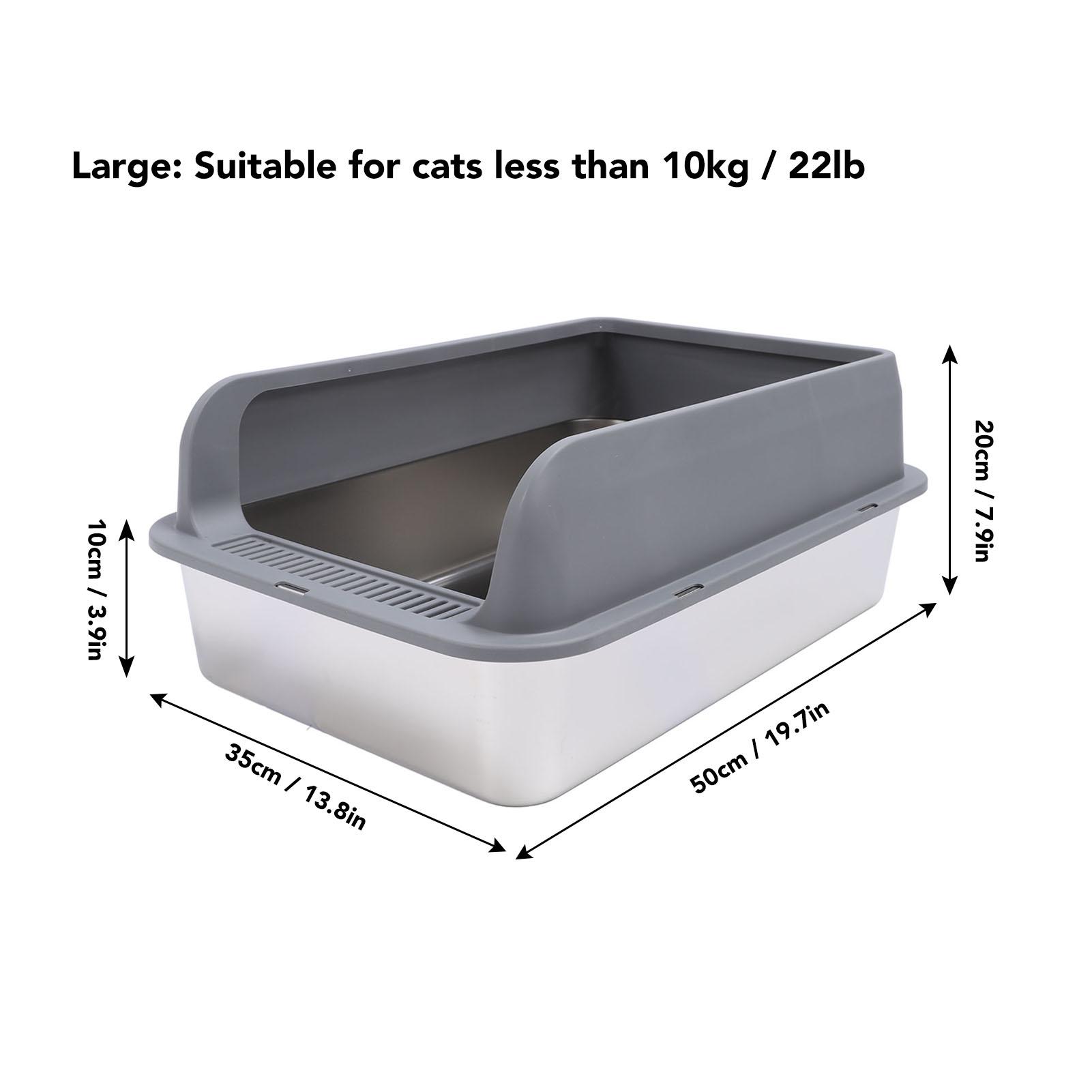 

Stainless Steel Litter Box Semi Enclosed Anti Splashing Odorless Easy to Clean Cat Litter Box with Lid for Large Cats