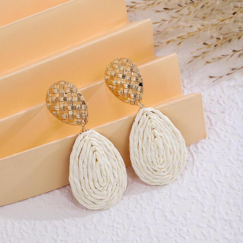 Retro bohémské oválné náušnice z rafie pro ženy