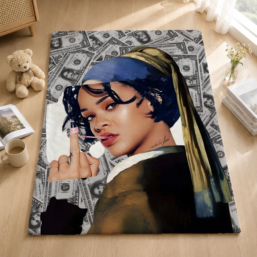 Music R-Rihanna Throw Blankets Soft Warm Flannel Blanket Bedding for Bed Living Room Home Sofa