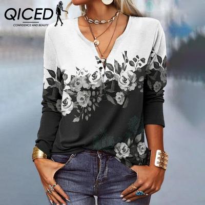 Autumn and Winter Women's Long-sleeved Printed National Fashion T-shirt Women