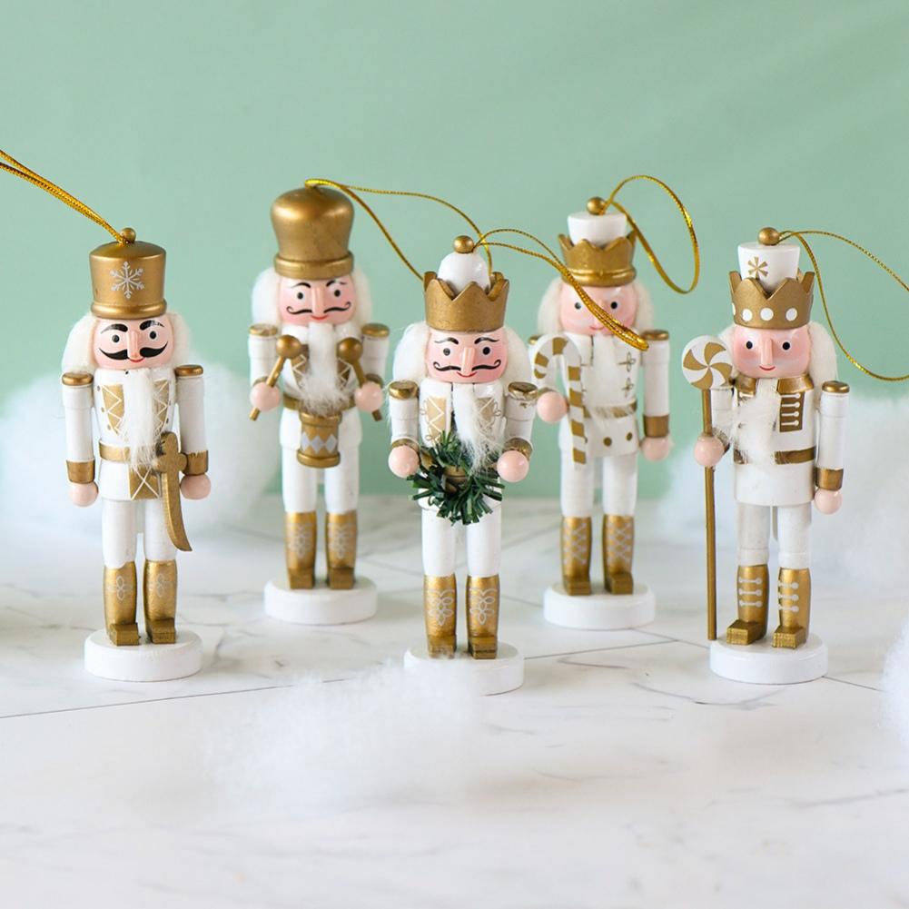 5pcs Wooden Nutcracker Ornament 13cm Soldier Figure Christmas Tree Pendant Desktop Decoration  Xmas Decor Statues Gifts