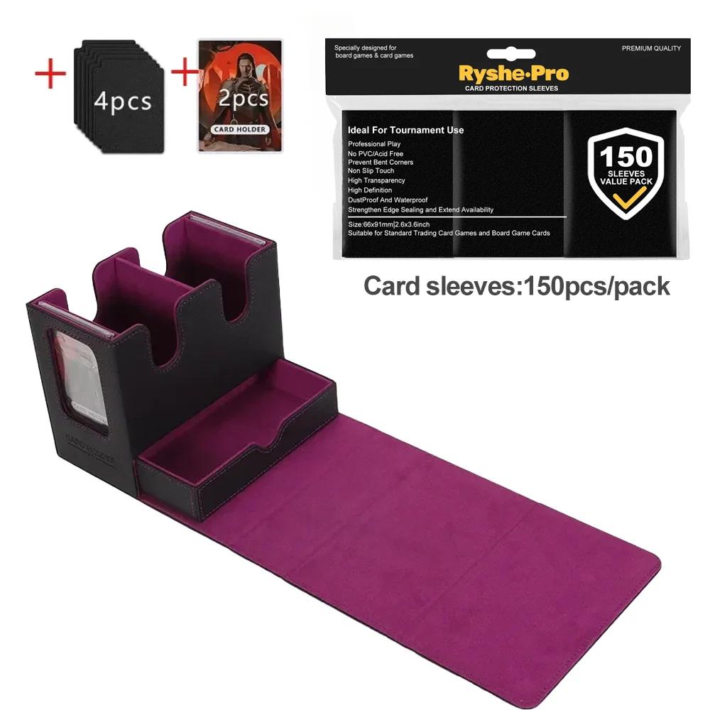 3 In 1 Commander Deck Box with 150 Premium Card Sleeves 66x91mm Trading Card Storage Box for MTG TCG PKM Cards with Dice Tray