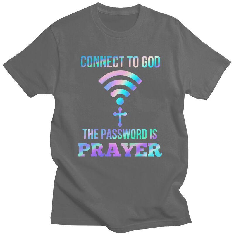 Anpassad Klassisk Koppla Till Gud Lösenordet Är Bön Kristna Gåva T-shirts Herr Kortärmad Casual T-shirt Toppar Överdimensionerade T-shirts