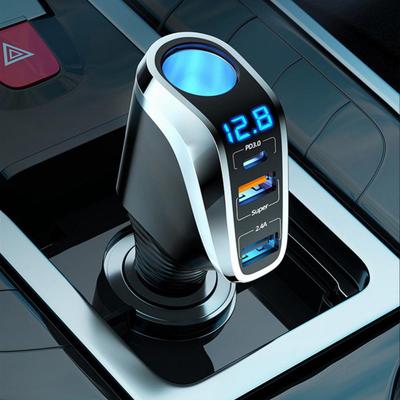 66W Car Charger Mutipurpose  Digital Display  One Drive Three  Fast Charging Cigarette Lighter Phone Charger Car Accessories