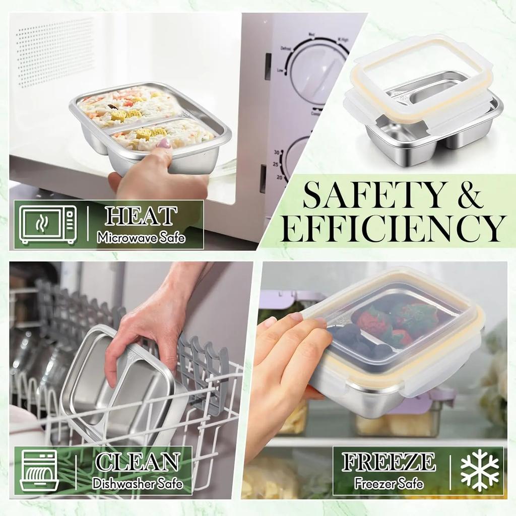 304 Stainless Steel Bento Lunch Box for Kids and Adults, Leak-Proof Lunchbox, Food Meal Prep Storage Container Dishwasher Safe