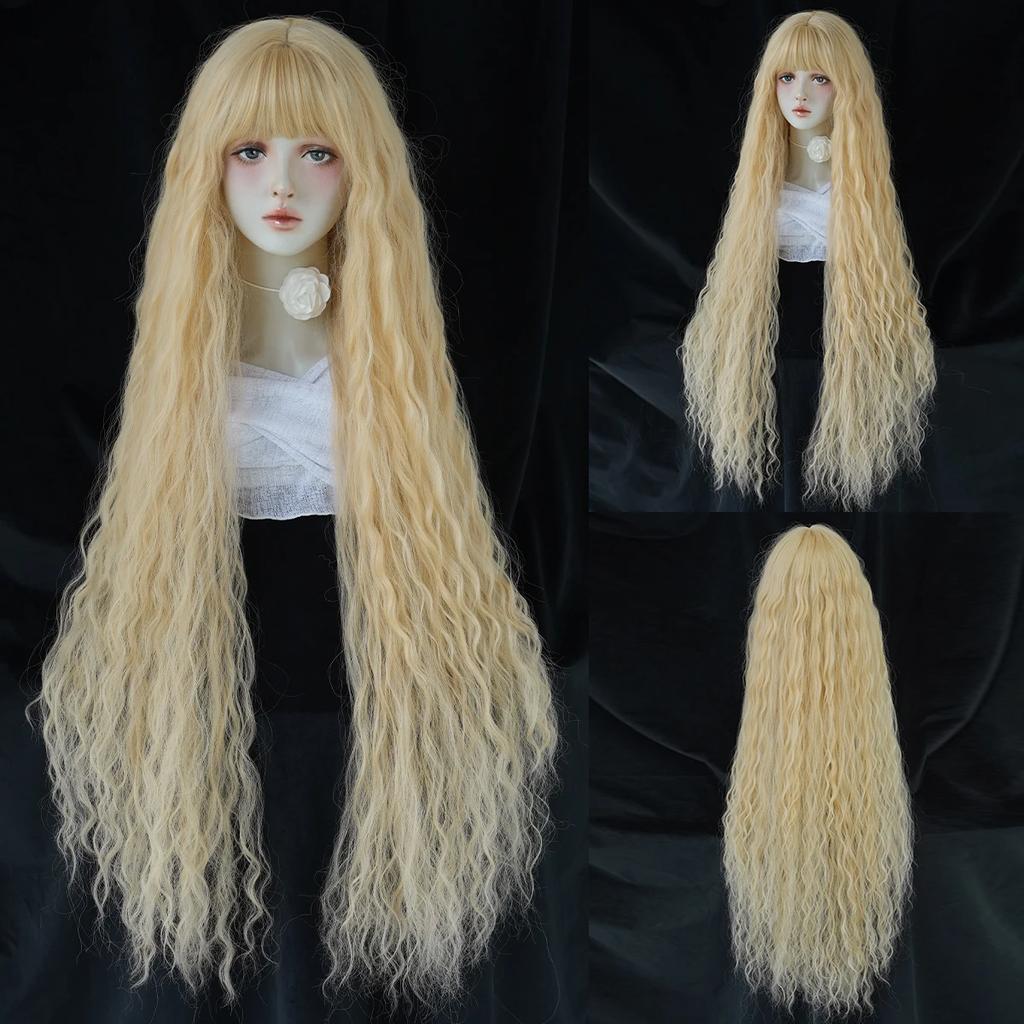 PARK YUN Long Curly Wave Ash Wig For Women Daily Use Cosplay High Density Synthetic Layered Wigs Natural Looking With Bangs