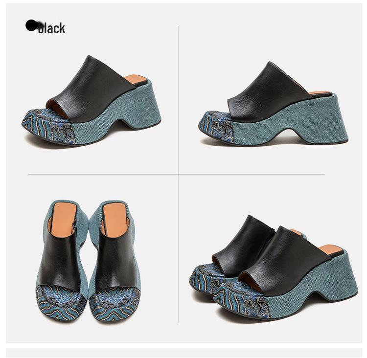 2024 Summer Women's Peep-toe Wedge Heel Slippers - Stylish Thick-soled, Height-increasing, Versatile Outdoor Footwear