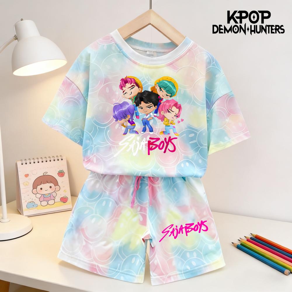 Sommar Demonjägare Leende Ansikte Flickor Barn 3D-tryckt Kortärmad T-shirt Tee Topp