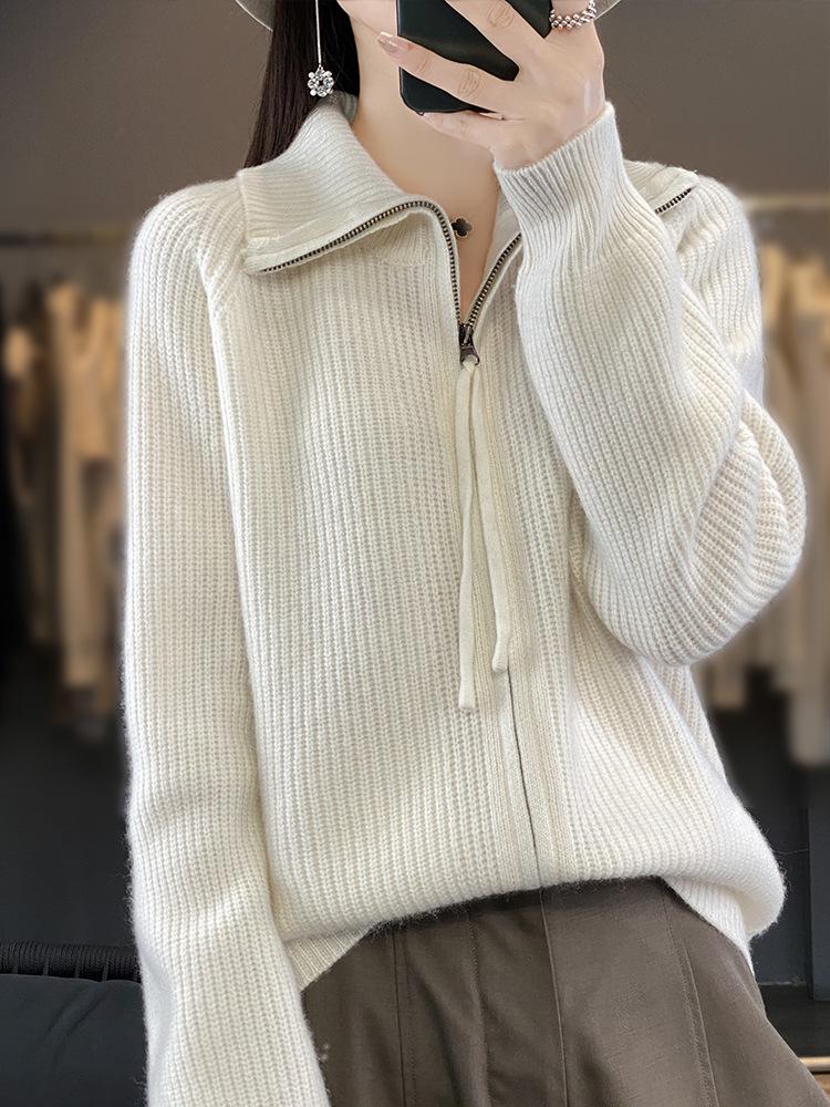 Women's Autumn/Winter 100% Wool Zipper Cardigan Coat