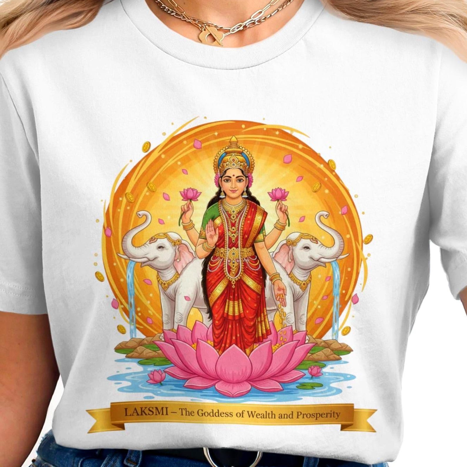 Lakshmi T-Shirt | Hindu Mythology | Vintage Hindu Goddess Tee M