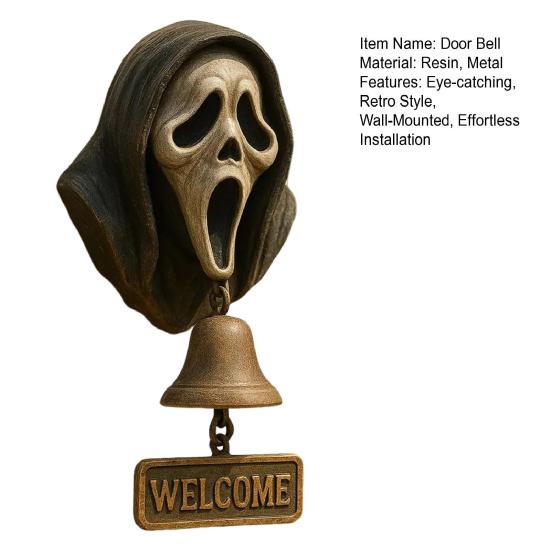 German Shepherd Welcome Bell Wall-Mounted Screaming Ghost Door Bell Retro Dog Door Bell with Welcome Sign for Front Porch Garden Door