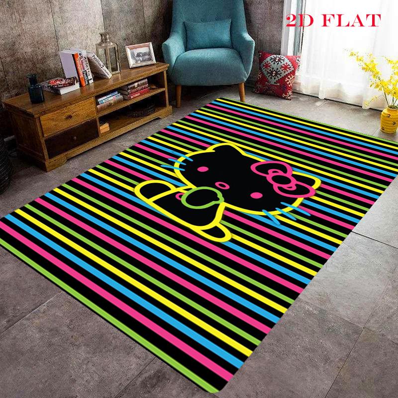 Hello Kitty Neon Stripes carpet Camping Trip Suitable For All Seasons Nap carpet Outdoor Plush carpet Bedroom