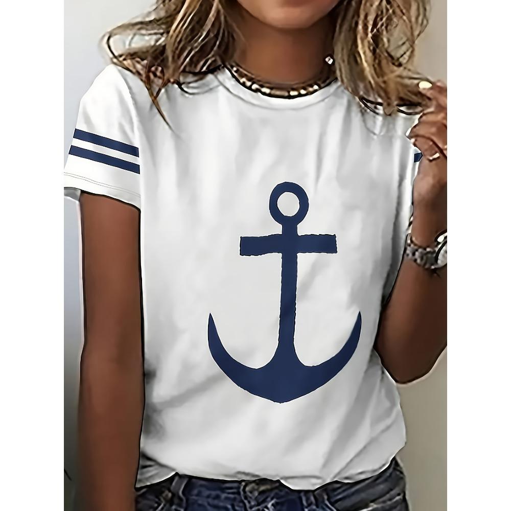 Fashion Anchor T-Shirts 3D Print Women New O-neck Casual Short Sleeves T Shirt Streetwear Y2k Harajuku Tees Tops Female Clothing