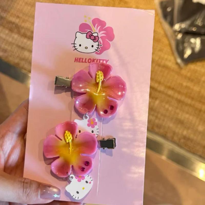 2Pcs Kawaii Sanrio Black Skin Hello Kitty Hairpin Sweet Girls Cute Cartoon Bangs Side Clip Creative Headdress Birthday Gifts