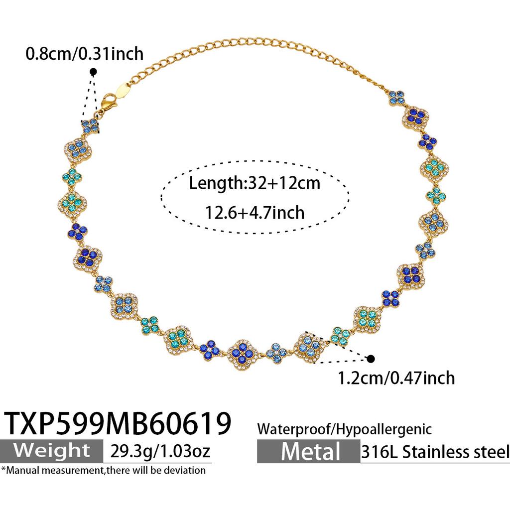 SSeeSY Custom Design Jewelry Stainless Steel 18K Gold Plated Clover Stud Earrings Necklace Set for Engagement Party with Zircon