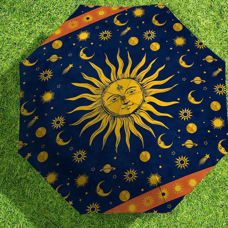 1pc Sun Moon Pattern Umbrella Design Automatic Opening and Closing Umbrella, High-quality Travel Umbrella, c1128116