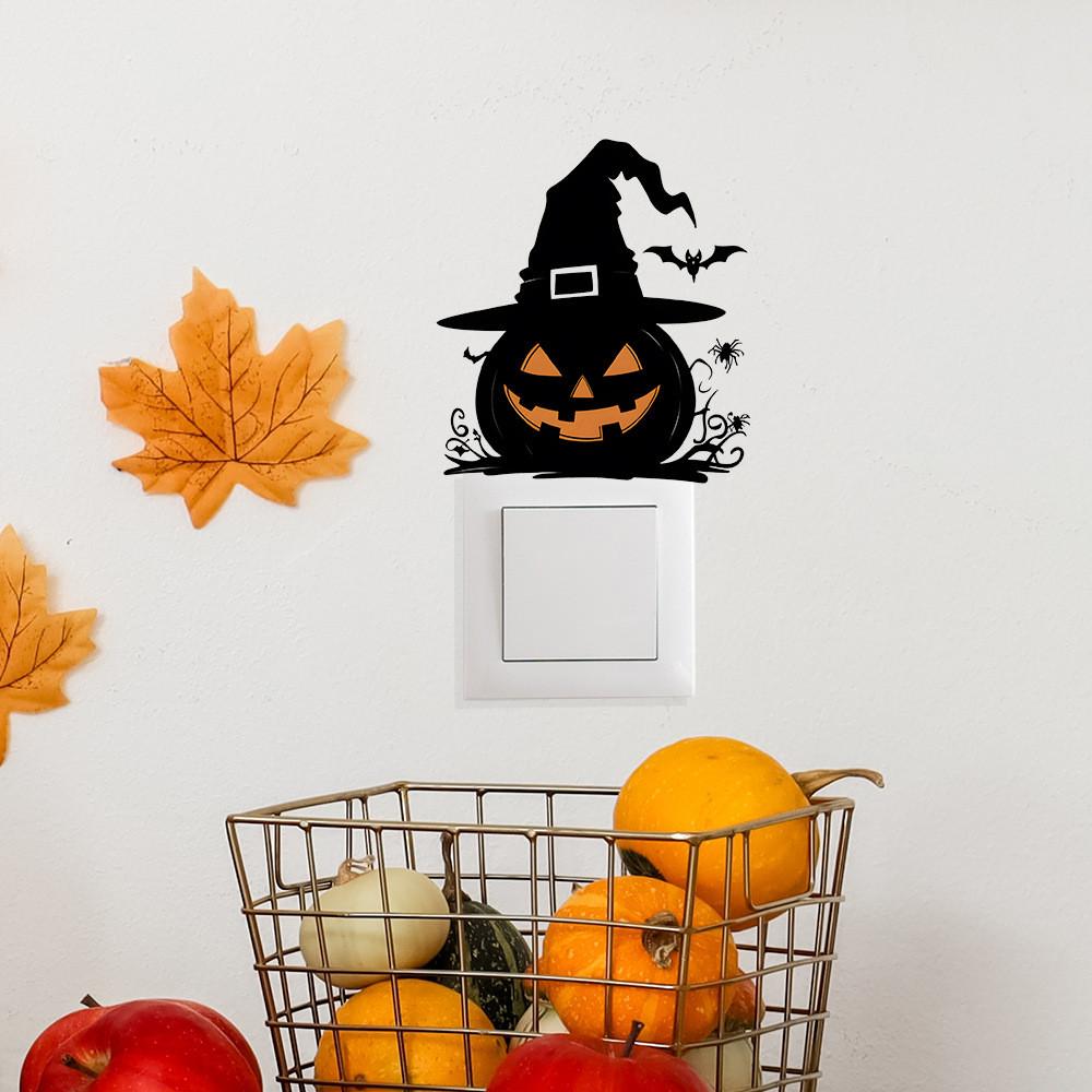 Halloween Pvc Pumpkin Witch Hat Spider Switch Sticker Living Room Decor Wall
