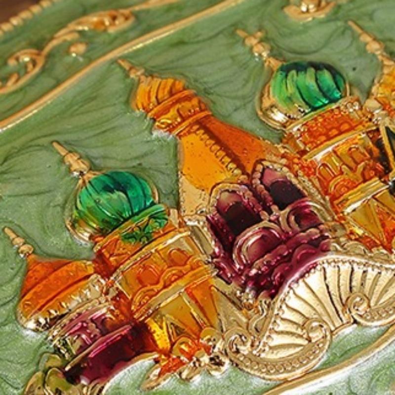 Mini Portable Jewelry Storage Box Bracelet Organizer,Embossed Castle Enamel Alloy Ring Storage Jar Dresser Display Decorative