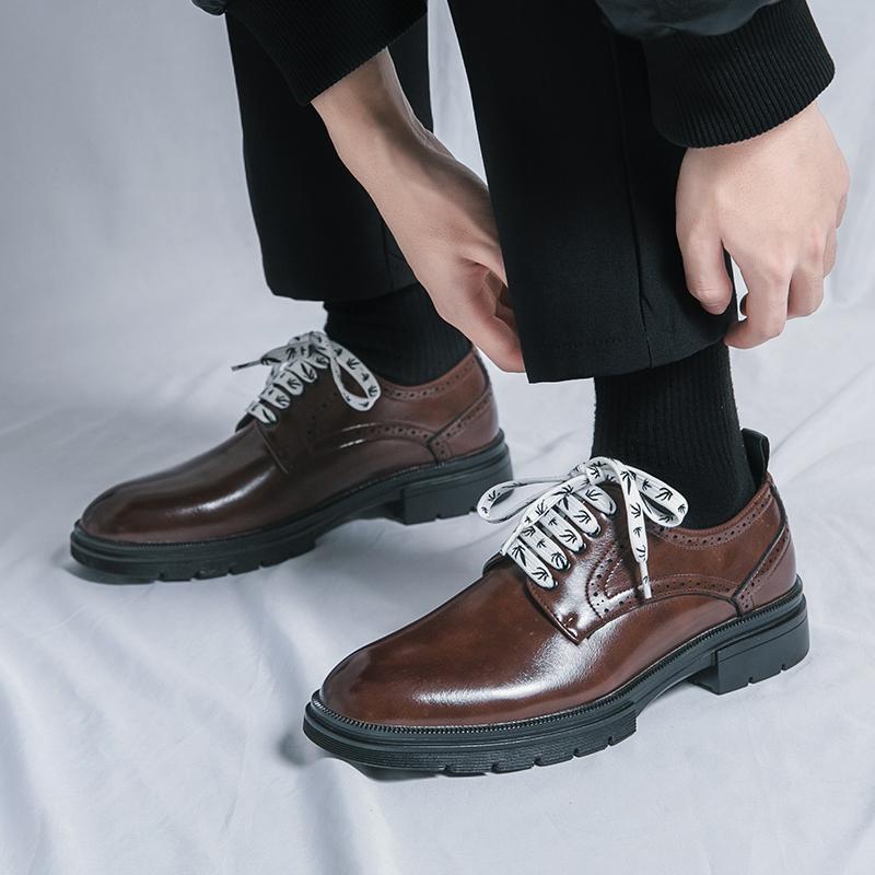 Fashion Spring New Personality Luxury Men Lace-up Oxford Shoes Designer Casual Business Platform Shoes Wedding Work Forma Leather Shoes