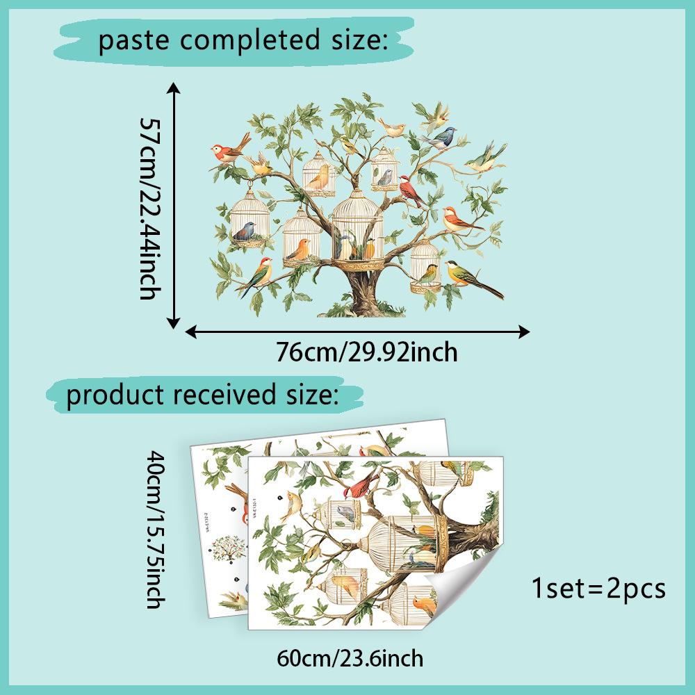 

New Design 3d Birds Branch Birdcage Sticker for Living Room Bedroom Decoration Self Adhesive Wall Decal 40x60cm 2pcs