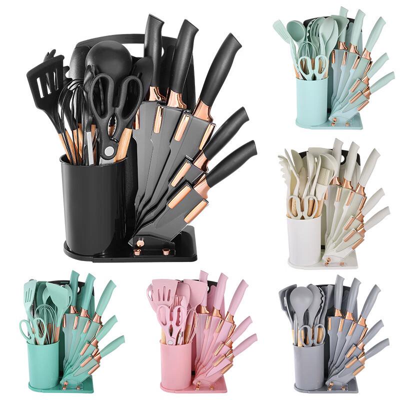 19-teiliges Silikon-Küchenutensilien- & Messerset mit Acrylständer