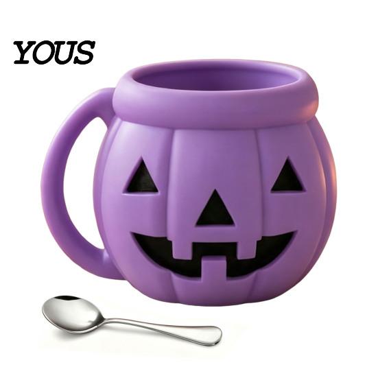 Funny Pumpkin Kitchen Organizer Halloween Ice Cream Cup with Spoon, Keeps Hands Warm Dessert Holder Cup, PLA Creative Sleeve for Home Party