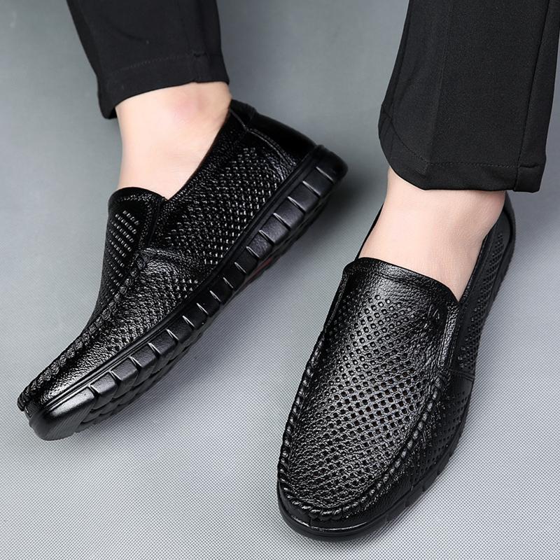 Fashion Men's Hollow Leather Shoes Summer Soft Sole Men's Loafers Platform Bussines Dress Shoes Men Casual Sandals Shoes