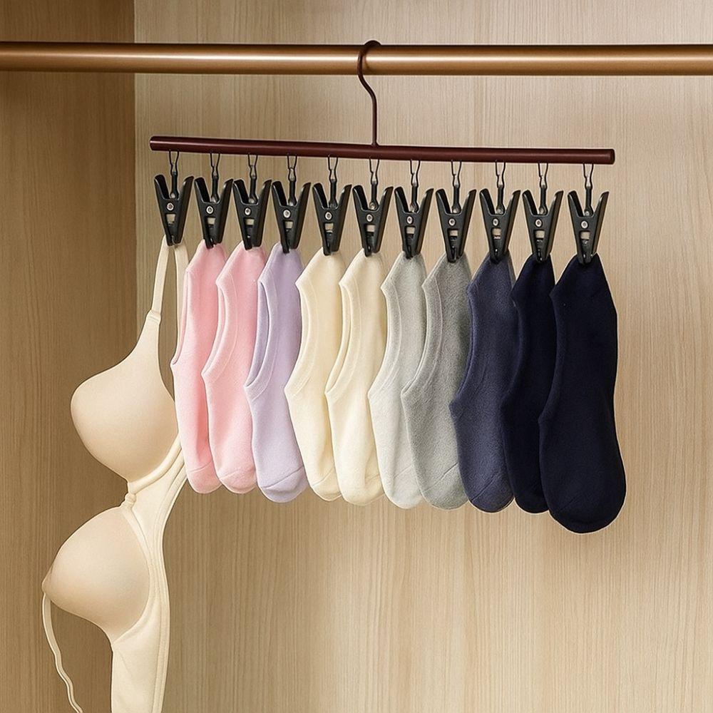 Wooden Wooden Storage Rack 10 Clips Socks Hanging Rack No Trace Drying Rack  Wardrobe Storage