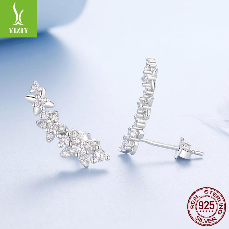 S925 Sterling Silver Sparkling Four-Leaf Clover Lucky Stud Earrings Women'S Premium Leaf Stud Earrings