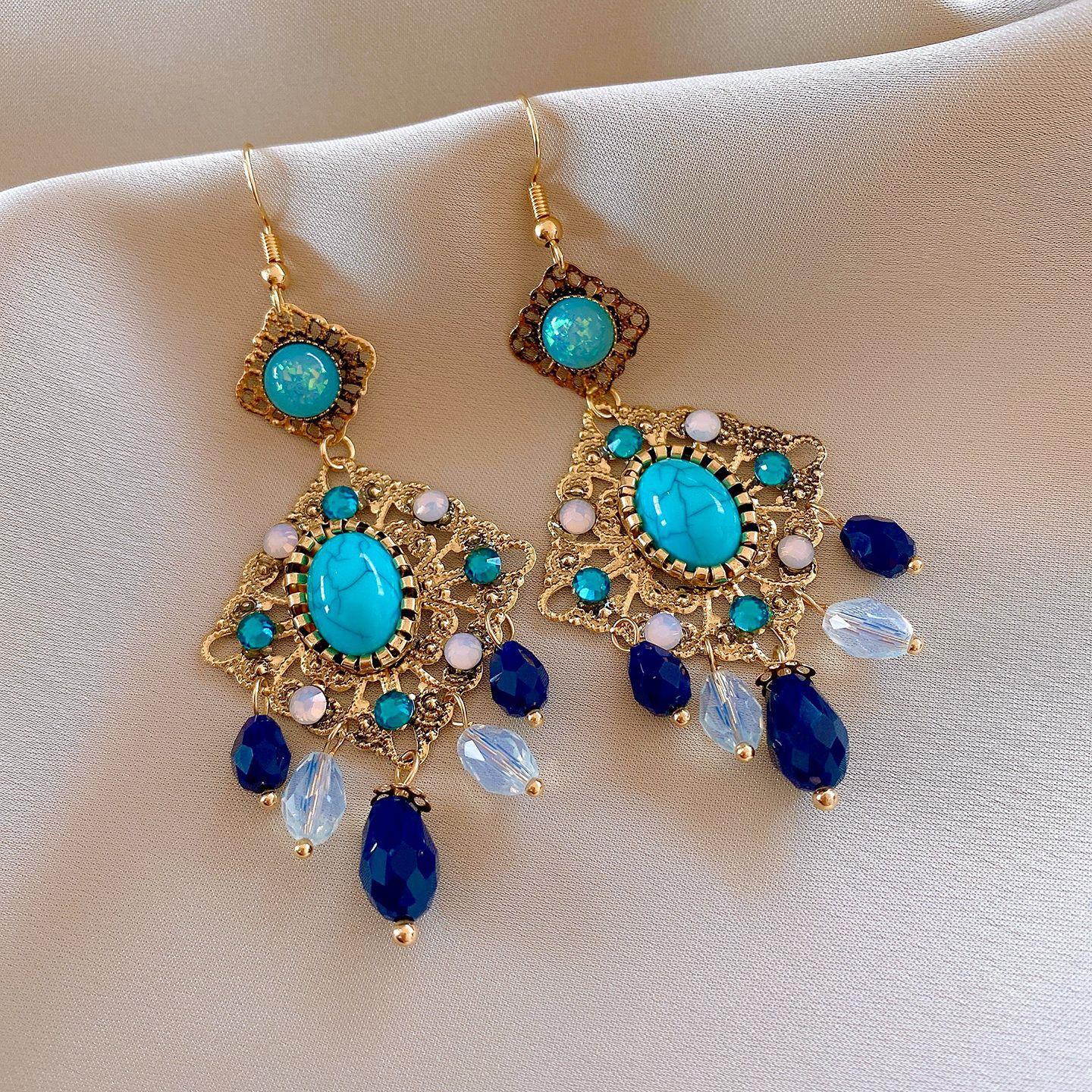 Европейские и американские полые ромбовидные стеклянные серьги с бахромой, серьги-крючки, модные серьги