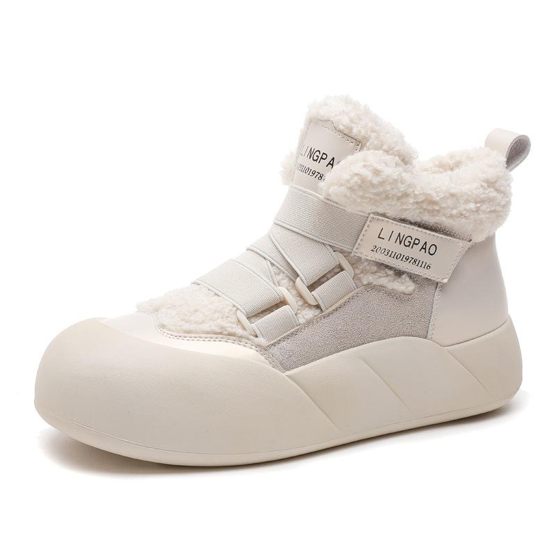 

Winter new mid-help women s round head thick-soled piled thickened warm snow boots Korean version of casual fashion women s shoes 35