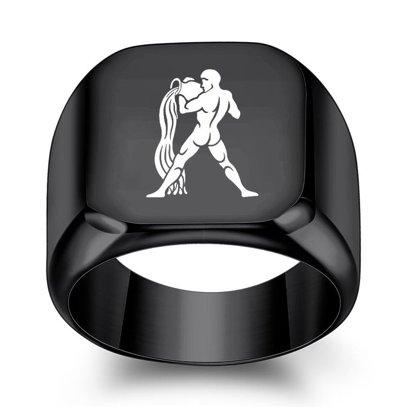 12 Konstelacji Pierścień Kwadratowy Męski Czarny Pierścionek na Palec Dwanaście Konstelacji Biżuteria dla Pary Akcesoria Prezent na Urodziny Rocznicę