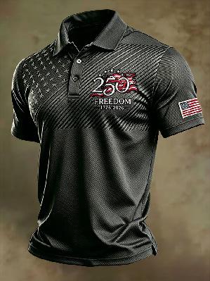 Patriotic USA 250th Anniversary Camo Short-Sleeve Polo, Stylish Casual Wear