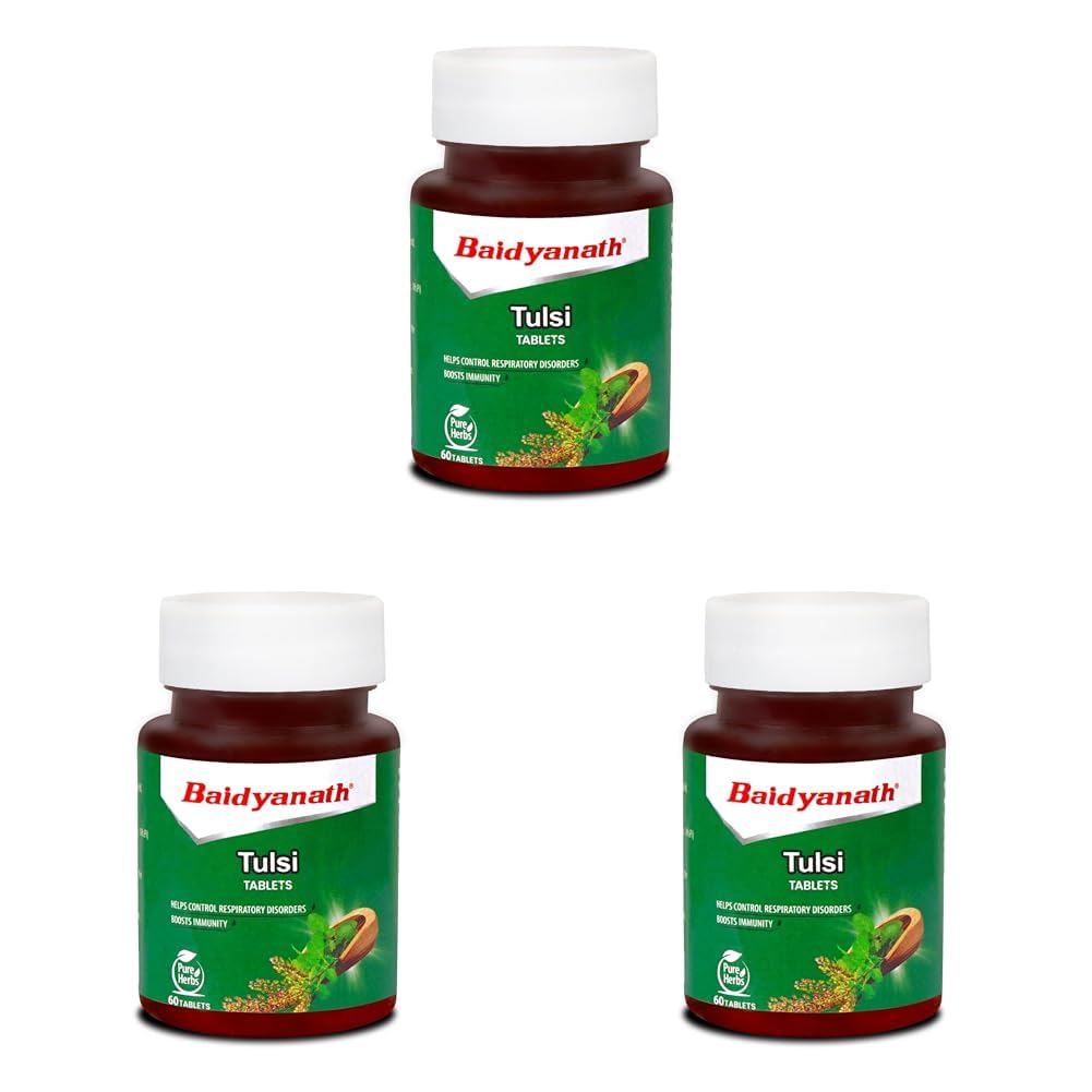 Baidyanath Tulsi Tablets 60 Tabs (Pack of 3) | Ayurvedic Immunity Support & Respiratory Health Booster | Helps Relieve Cough, And Stress Naturally