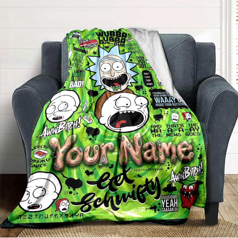 Name Custom Morty Rick Print Flannel Blanket High Quality Warm Comfortable Cover for All Seasons Perfect for Gifts Home Decor