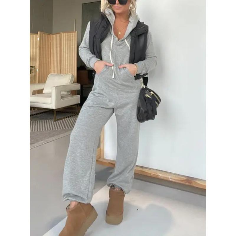 Spring and Autumn Jumpsuit Hoodie Set Women's Solid Color Casual Suit Hooded Top Elastic Waistband Ankle Pants New Fashion