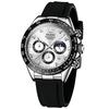 OLEVS Mens Watch Waterproof Chronograph Silicone Strap Large Analog Quartz Silver White Dial Date