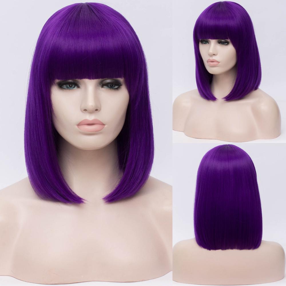 MSIWIGS Two Tones Bobo Cosplay Wigs Women Pink Blue Mixed Straight Wig with Bangs Short Synthetic Hair