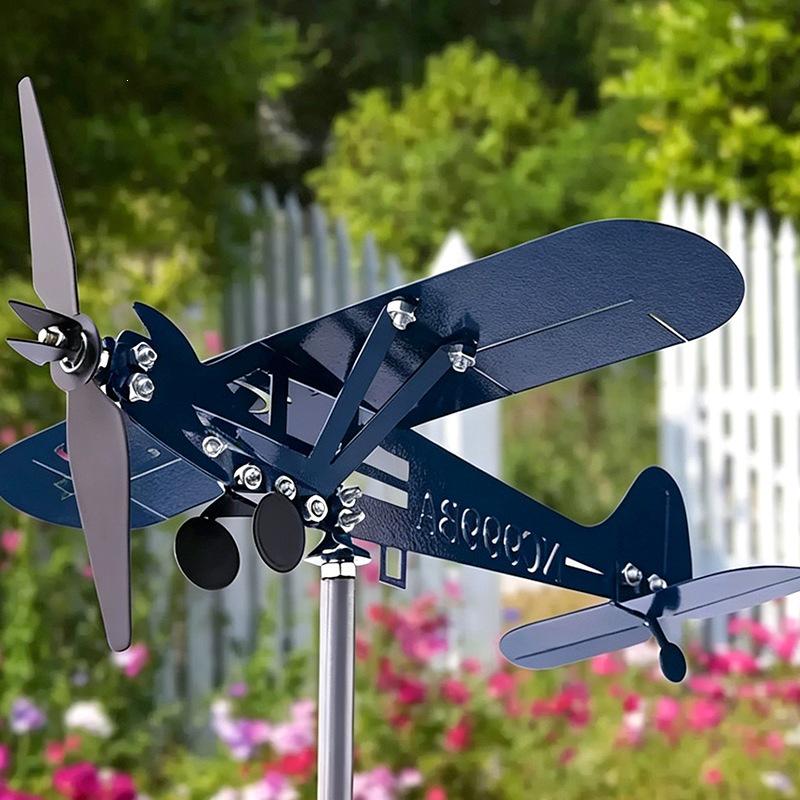 Pastoral Courtyard Windmill: Rotating Airplane Weather Vane Outdoor Ground Decor