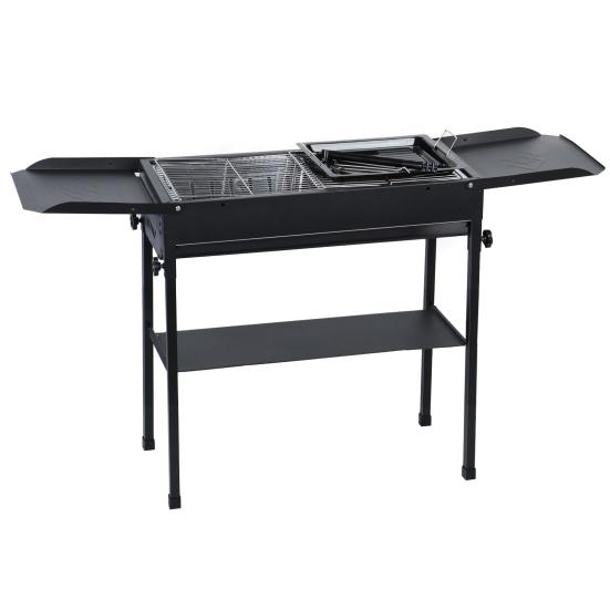 Langer Grill Holzkohle Großer BBQ Grill Klappbare Seitenablage Camping Grill für Garten Hinterhof Party Picknick Kochen (47.28x25.61x25.61 Zoll)