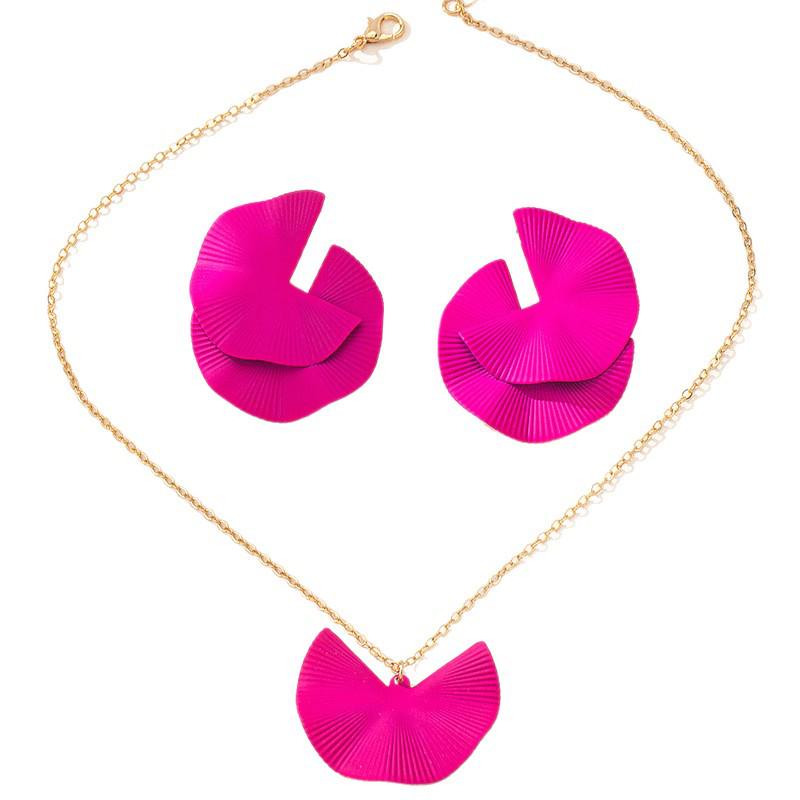 Geometric Fan-Shaped Enamel Necklace & Stud Earrings Set - Women's Fashion Jewelry