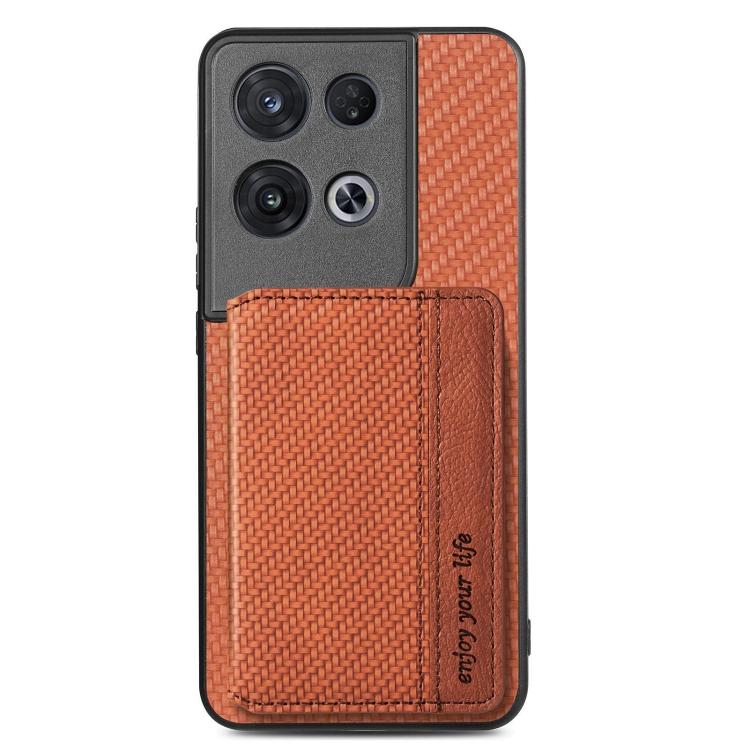 

For OPPO Reno 8 Pro Carbon Fiber Magnetic Card Bag Phone Case коричневий