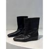 Version cuir de vache~ Cuir véritable augmentation de la hauteur intérieure bout carré tube large bottes fines pour femmes bottines courtes rétro de ville Bottes Martin