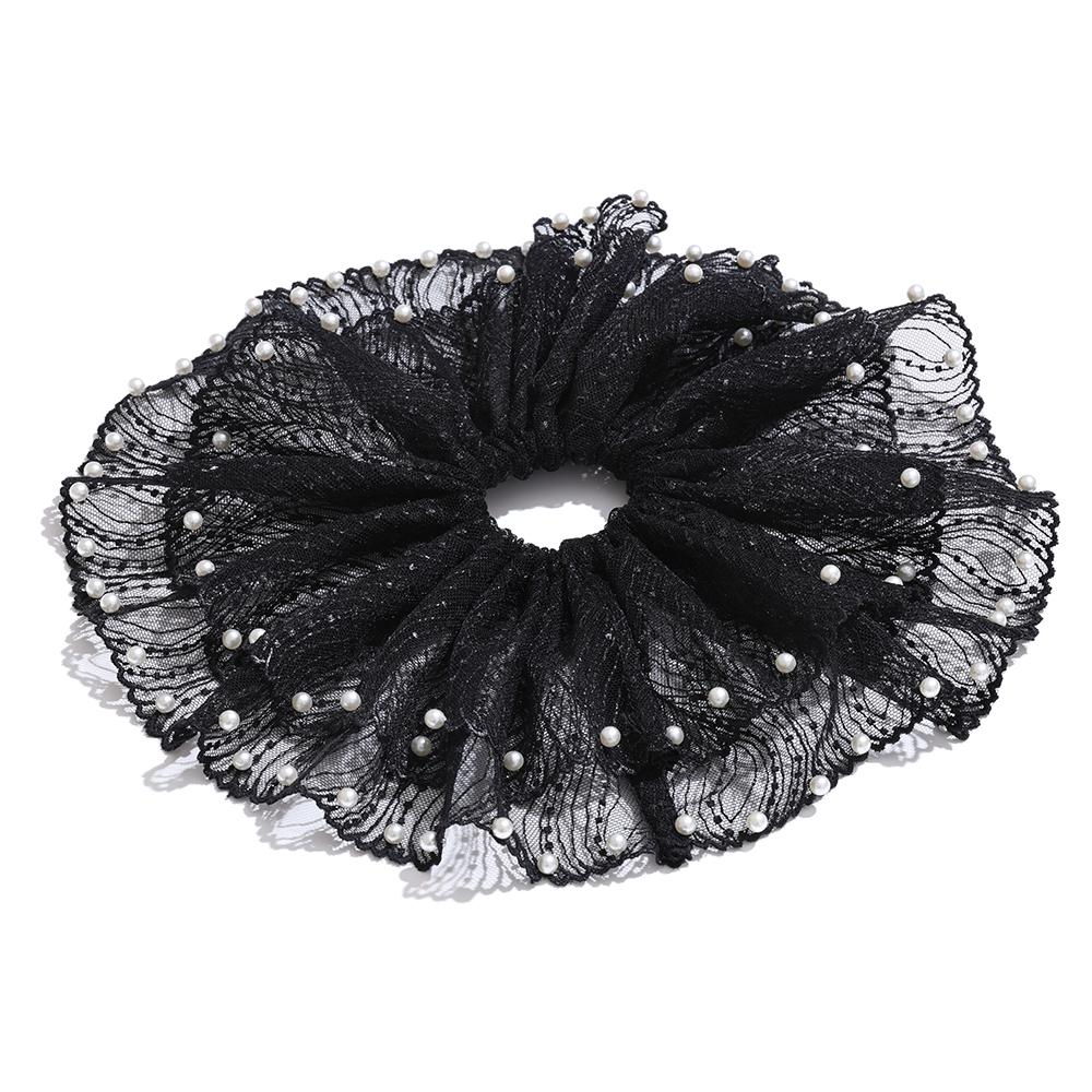 

Yhpup New Korean Double-Layer Black Lace Large Intestine Hair Loop for Women Girls Elastic Hair Rope Accessories Gift