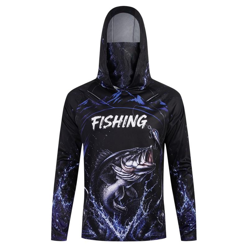 Mens UPF 50 Quick-Dry Fishing Hoodie With Face Cover Breathable Sun Protection Shirt Outdoor Angling Hiking Cycling