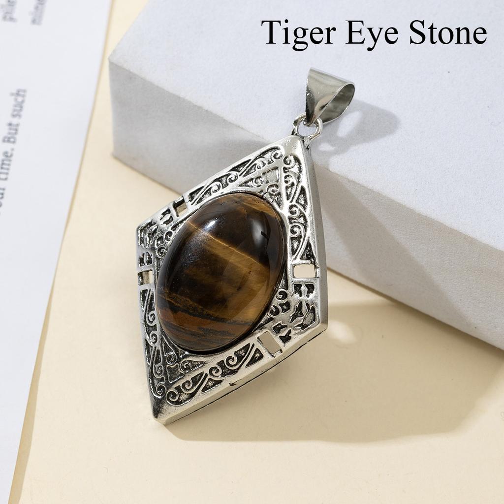 1Pc, Reiki Healing Crystal Pendants Charms, Elegant Rhombus Natural Gemstone Pendant Necklace - Unique Handmade Jewellery, DIY Gifts for Women Men