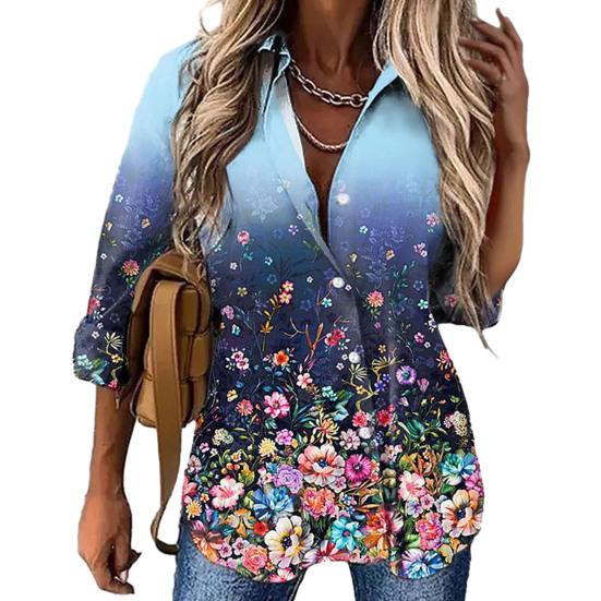 

Рубашка с цветочным принтом большого размера и рукавами, топы, длинная облегающая яркая однобортная рубашка, рабочая одежда