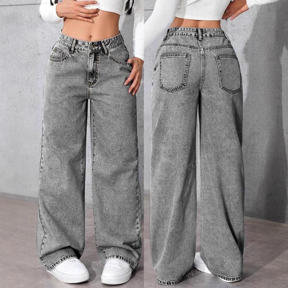 Højtaljede Løse Casual Denim Jeans til Kvinder Daglige Street Bukser