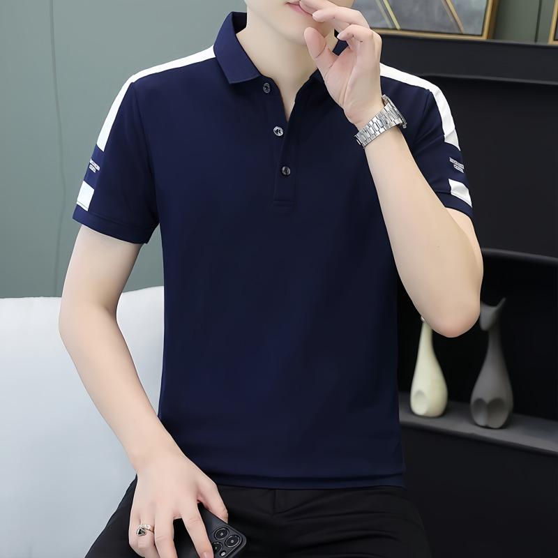 Contrast Button Fashion Men's POLO Shirt Short-sleeved Trendy Business Casual Printed T-shirt Lapel Top